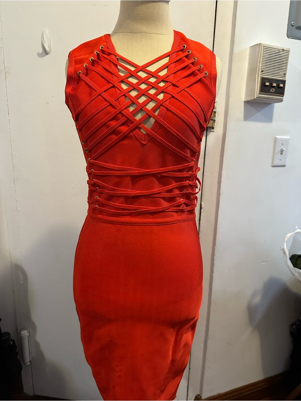 Crimson Lace-Up Sleeveless Midi Dress